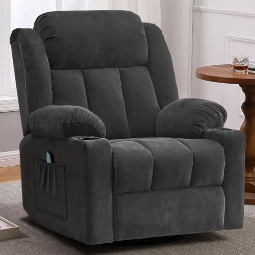 Swivel Recliner Chair with Massage and Heat, Fabric Upholstery, Lime Gray Y550941