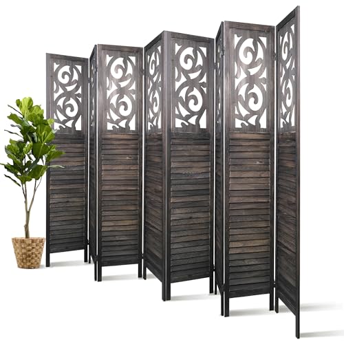 6 Panel Wooden Room Divider with Shelves P850285