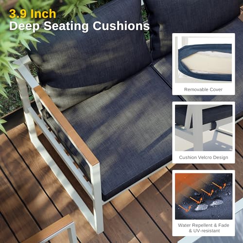 4-Piece Outdoor Patio Furniture Set with Sofa and Tempered Glass Table B6490