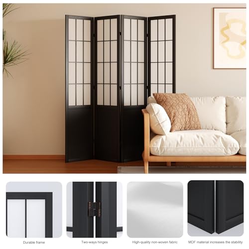 Japanese Shoji Style Folding Room Divider, 4 Panels, Black G5567