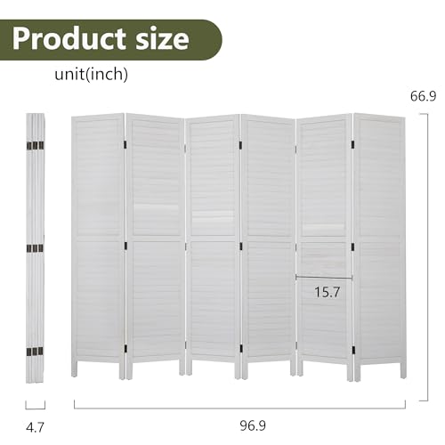 6 Panel Wood Room Divider Privacy Screen Freestanding White U13428