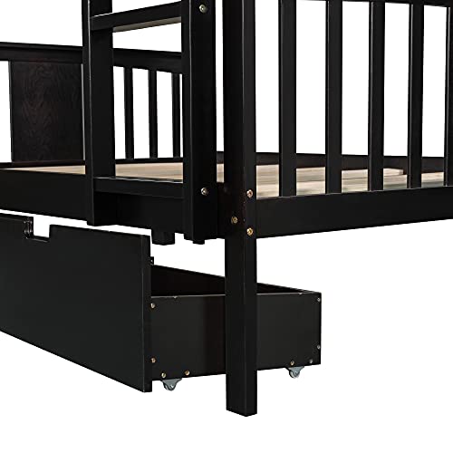 Twin Over Full Bunk Bed with Slide and Stairs for Kids I642