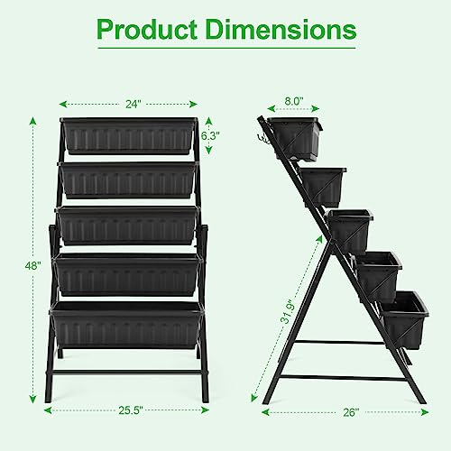 Vertical Raised Garden Bed, 5 Tiers Elevated Planter Box with Hooks for Vegetables Flowers Z6444