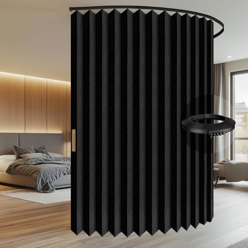 Blackout Accordion Room Divider Curtains with Ceiling Track for Bedroom Patio Sliding Door Q924855