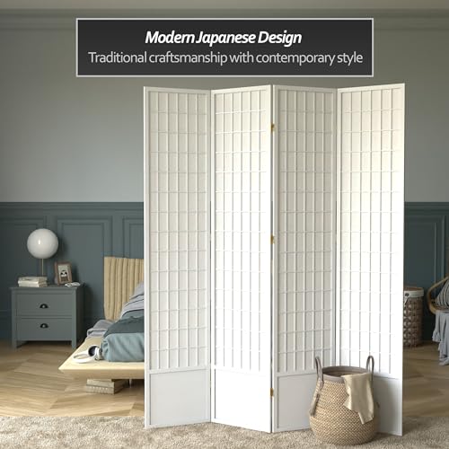 7 ft. Tall Window Pane Shoji Screen Room Divider, 3 Panels, White S15216