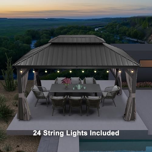 10' x 14' Permanent Hardtop Gazebo with Galvanized Steel Double Roof, Curtains and Netting Included M871