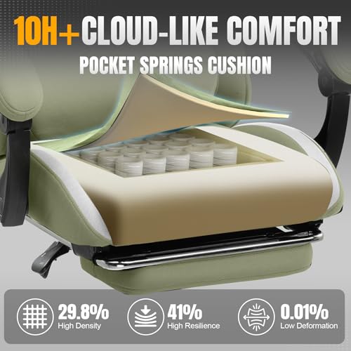 Gaming Chair Ergonomic Office Chair with Foot Rest, Breathable Fabric Computer Chair with Headrest and Lumbar Support O7023