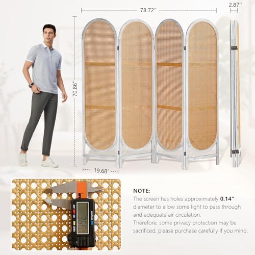 Foldable Wooden Room Divider, Hand-Woven Rattan Privacy Screen Q240970