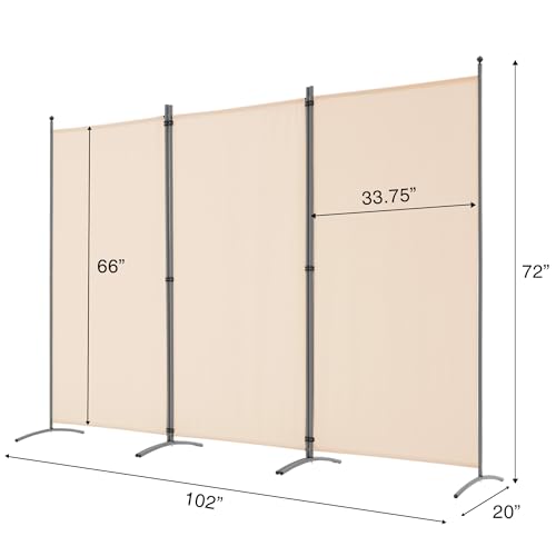 3 Panel Room Divider Folding Partition Privacy Screens, Freestanding Fabric Panel, 102" W x 71" H S7520