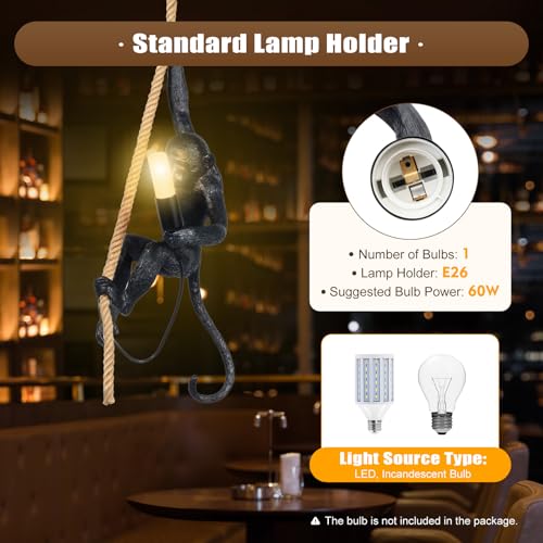 Monkey Pendant Light, Industrial Retro Ceiling Lamp for Dining Room S817