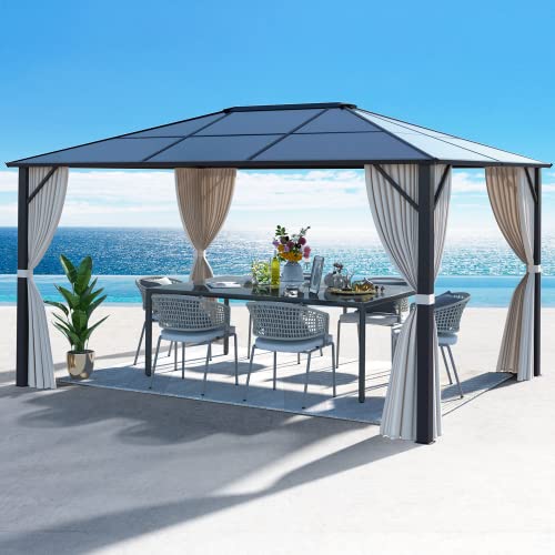 10x13 Hardtop Gazebo with Polycarbonate Double Roof, Aluminum Frame, Curtains and Netting S2701
