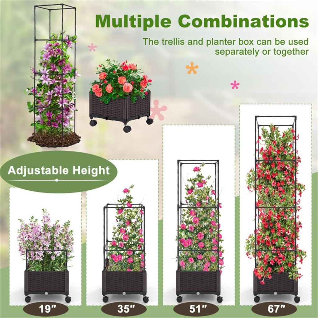 Raised Garden Bed Planter Box with Trellis for Climbing Plants Outdoor Y834