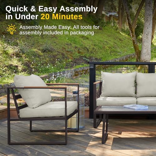 4-Piece Outdoor Patio Furniture Set with Sofa and Tempered Glass Table B6490
