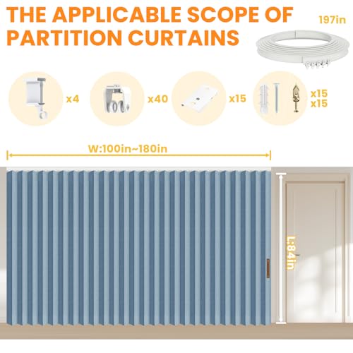 Blackout Accordion Room Divider Curtains with Ceiling Track for Bedroom Patio Sliding Door Q924855