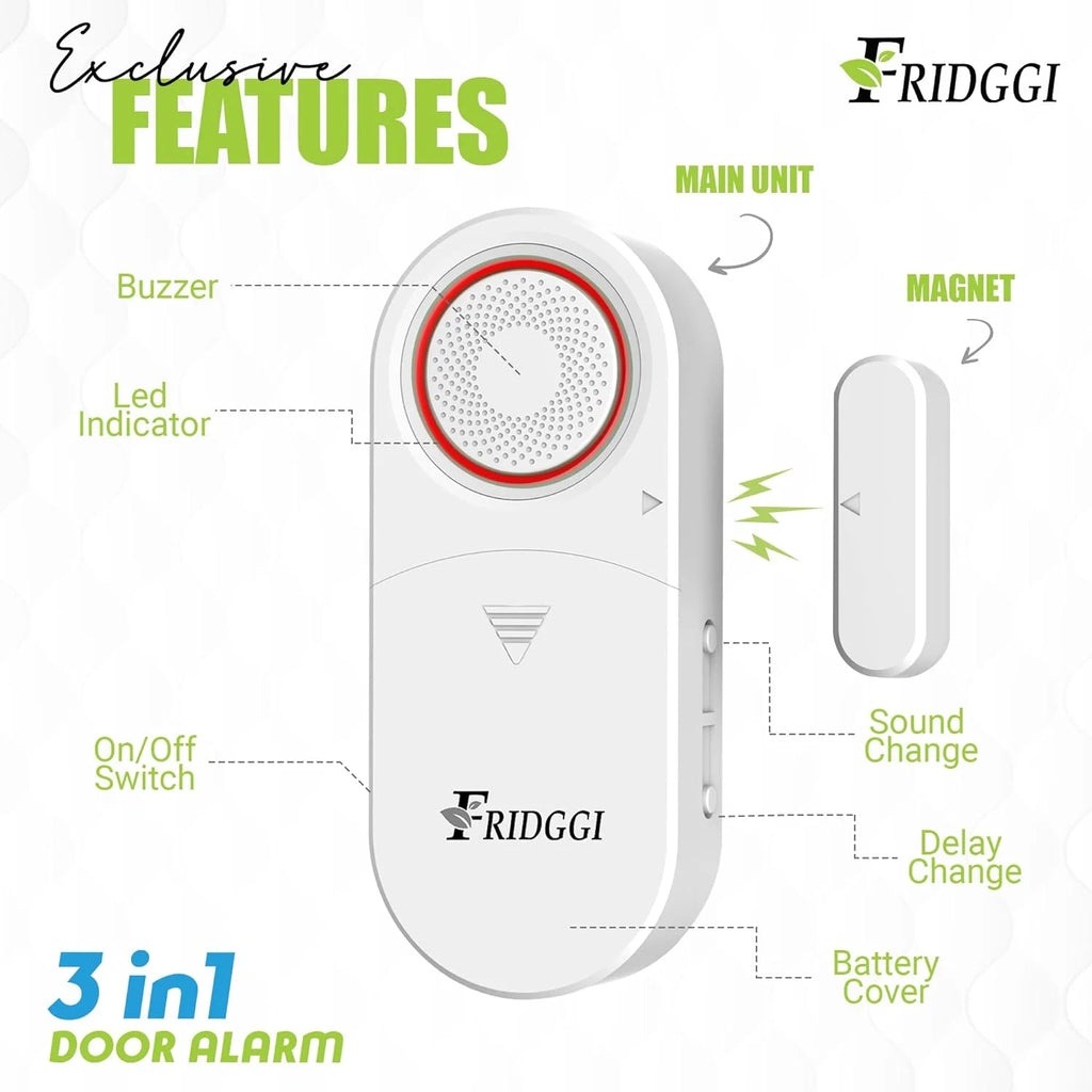3-in-1 Door Alarm with Time Delay, 80-120 dB, for Freezer and Home O499