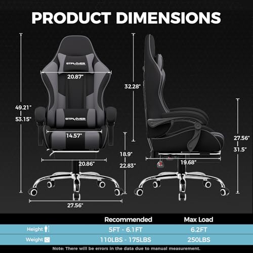 Gaming Chair with Footrest and Lumbar Support, Height Adjustable, Blue Y9034