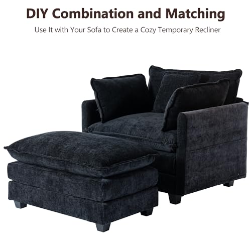 Chenille Lounge Chair with Ottoman, Beige, 1-Seat R52165