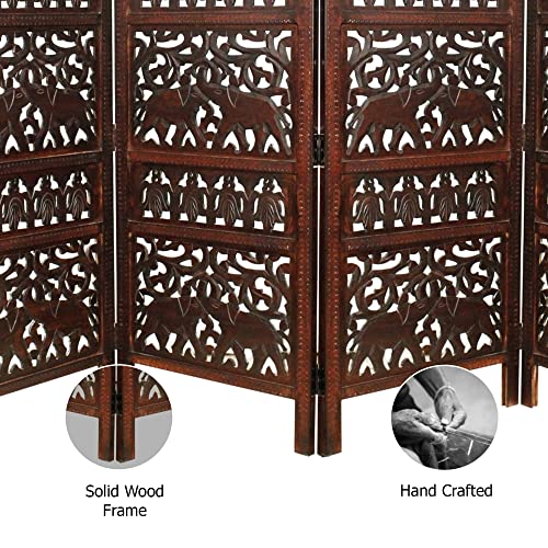 4 Panel Folding Wood Room Divider, Antique Brown, 72 x 80 P209