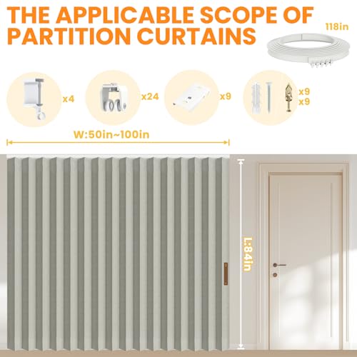 Blackout Accordion Room Divider Curtains with Ceiling Track for Bedroom Patio Sliding Door Q924855