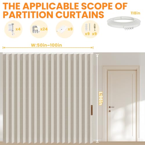 Blackout Accordion Room Divider Curtains with Ceiling Track for Bedroom Patio Sliding Door Q924855
