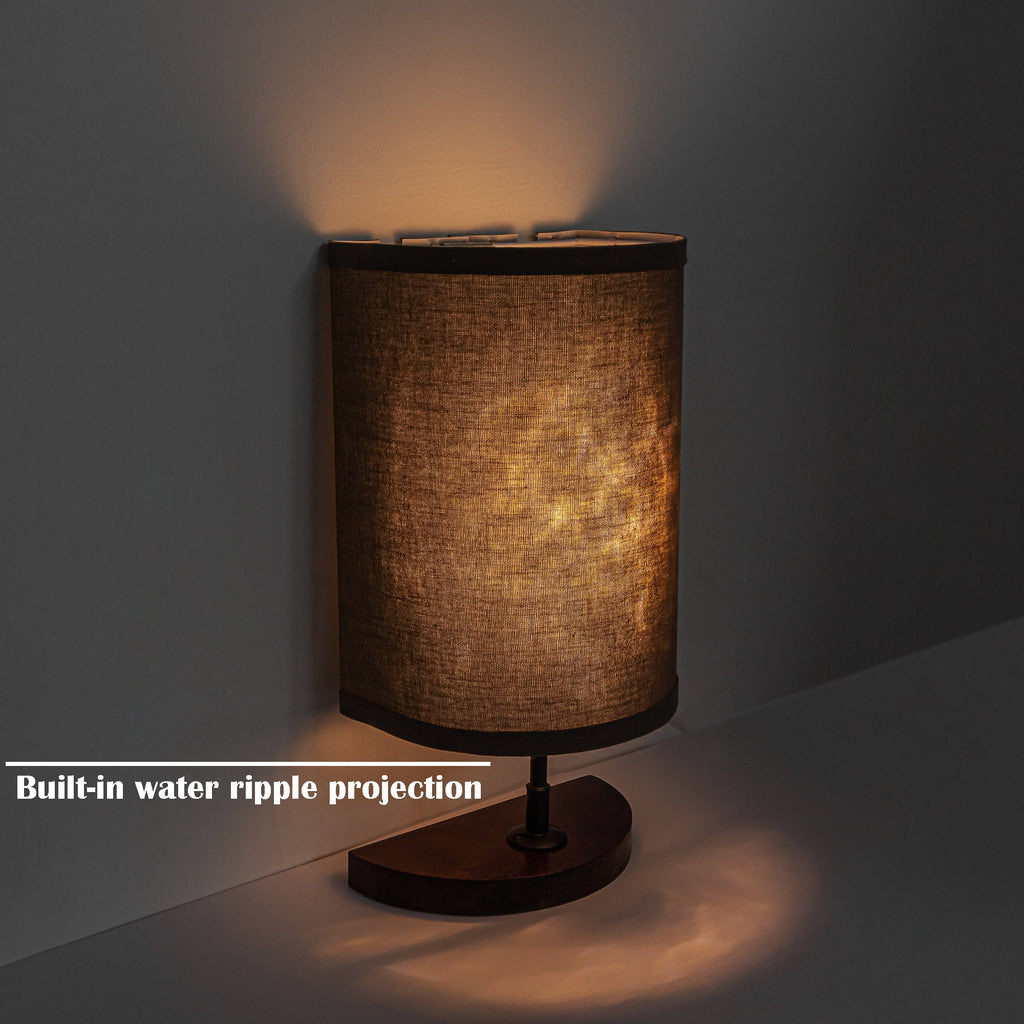Half Shade Table Lamp, Modern LED Light with Fabric Shade and Wood Holder M862