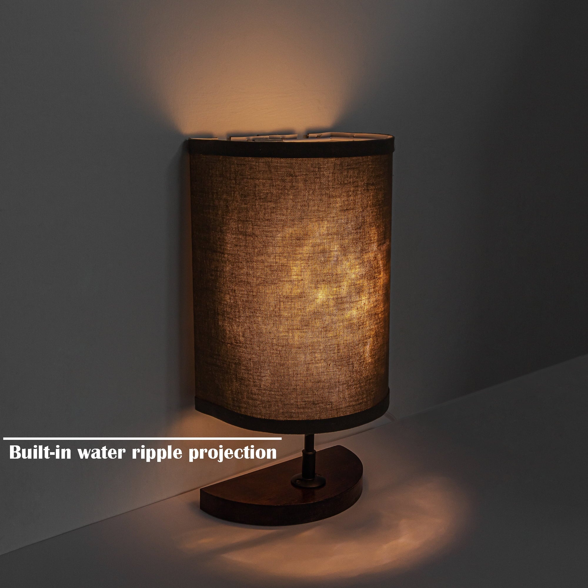 Half Shade Table Lamp, Modern LED Light with Fabric Shade and Wood Holder M862