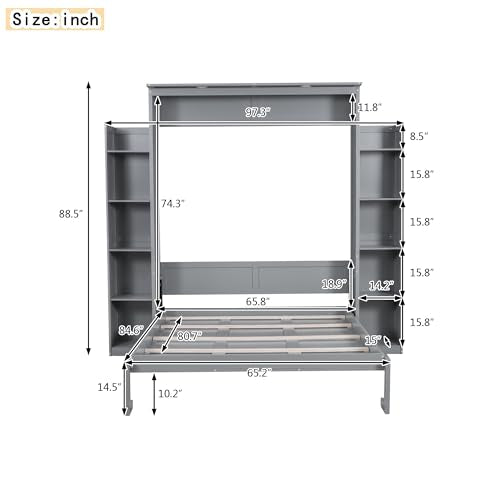 Queen Size Murphy Bed with Cabinet and LED Lights M1232