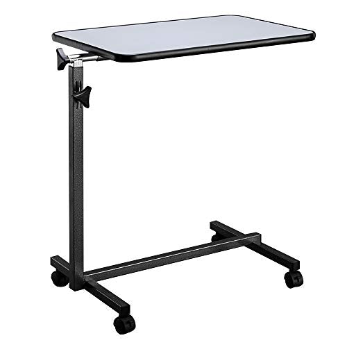 Tilting Overbed Table, Multifunctional Adjustable Bedside Table,Medical Adjustable Overbed Bedside Table with Wheels & Brake for Hospital and Home Medical Use (Dark Wood Grain Color)