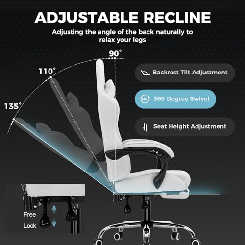 Gaming Chair with Footrest and Lumbar Support, Height Adjustable, Blue Y9034