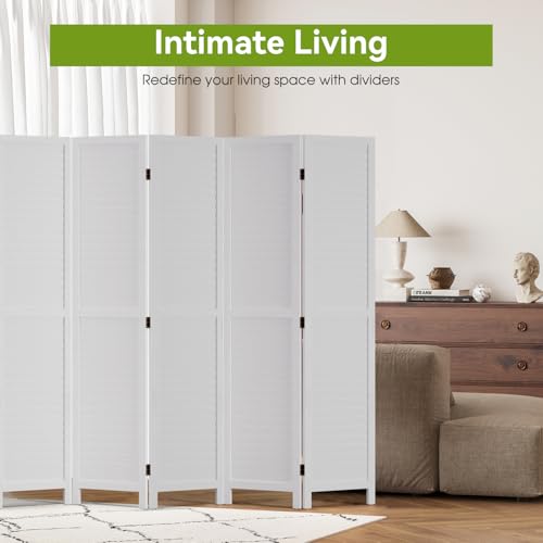 6 Panel Wood Room Divider Privacy Screen Freestanding White U13428