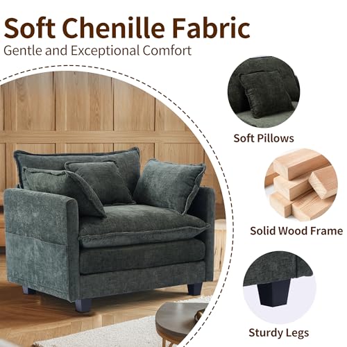 Chenille Lounge Chair with Ottoman, Beige, 1-Seat R52165