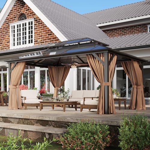 12x16 Hardtop Gazebo with Netting and Curtains for Patio K27275