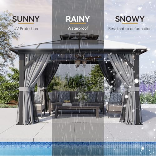 12x16 Hardtop Gazebo with Netting and Curtains for Patio K27275