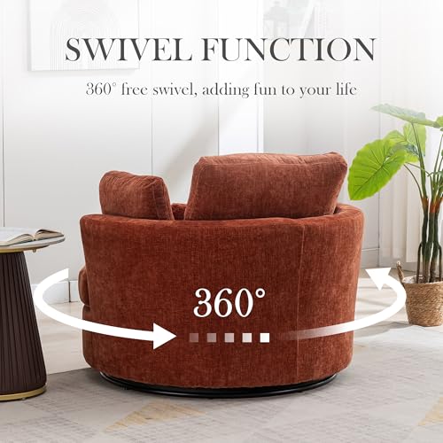 Oversized Swivel Barrel Chair with Ottoman, Chenille, Beige M813