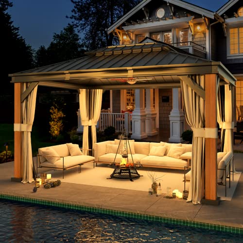 12x20 ft Hardtop Gazebo Double Roof Galvanized Steel Canopy Outdoor Aluminum Frame with Netting and Curtains X191579