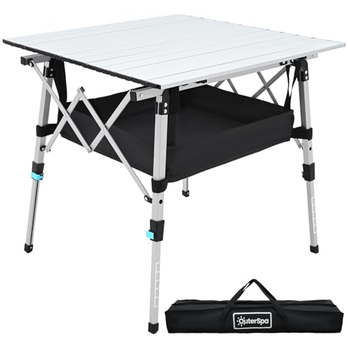 Portable Camping Table with Adjustable Legs, Lightweight Aluminum Folding Table K4689