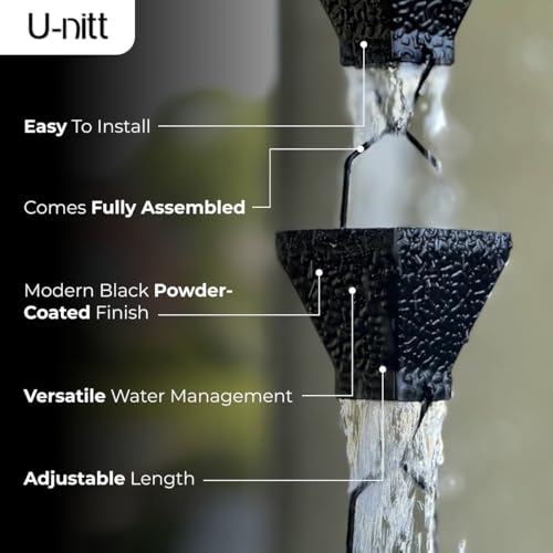 Rain Chain for Gutters, 8.5 FT Metal Black, Powder Coated Square Cups H785194