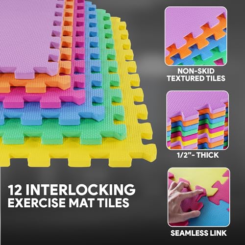 Puzzle Exercise Mat with EVA Foam Interlocking Tiles for MMA, Gymnastics and Home Gym H787