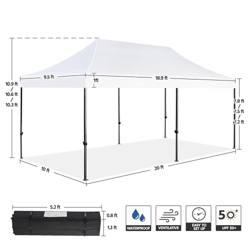 Heavy Duty Pop Up Canopy Tent 10x20 with Wheeled Carry Bag, White Q36763