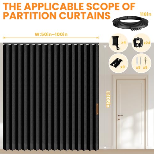 Blackout Accordion Room Divider Curtains with Ceiling Track for Bedroom Patio Sliding Door Q924855