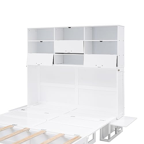 Queen Size Murphy Bed with Cabinet and LED Lights M1232