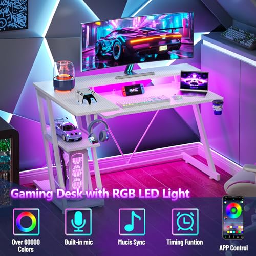 L Shaped Gaming Desk with Power Outlet and LED Lights Y52619