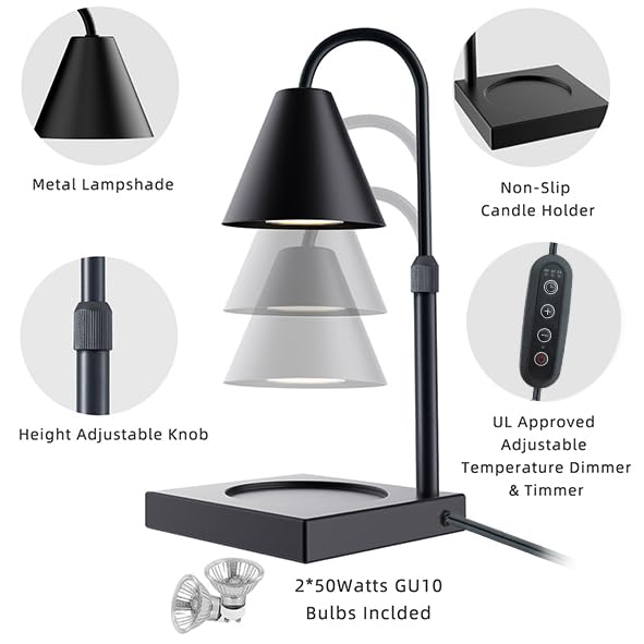 Dimmable Metal Candle Warmer Lamp, Height Adjustable for Large Jars T149