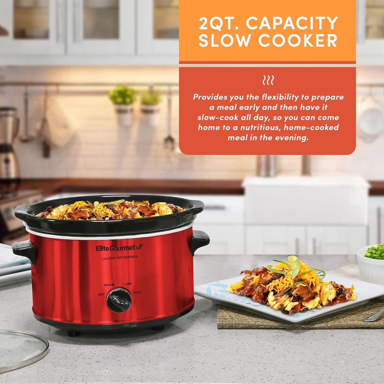 Electric Oval Slow Cooker with Adjustable Temperature, 2 Quart U92180