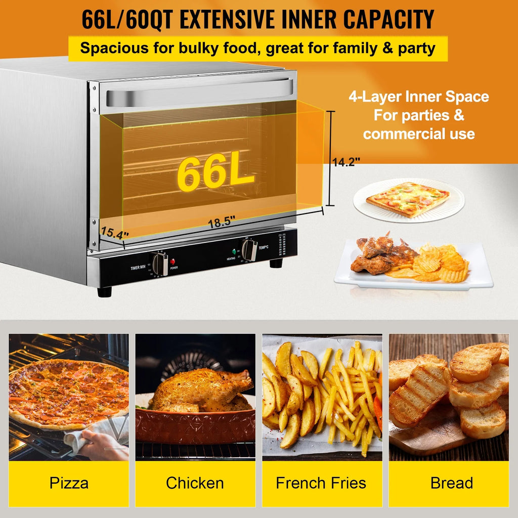 Commercial Convection Oven, 66L, Half-Size Countertop, 1800W, 4-Tier, 120V B655893