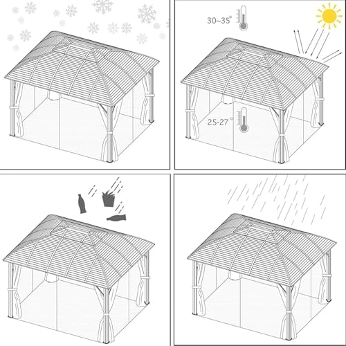 10 x 10 ft Hardtop Gazebo with Netting and Curtains, Galvanized Steel Roof for Patio K80436