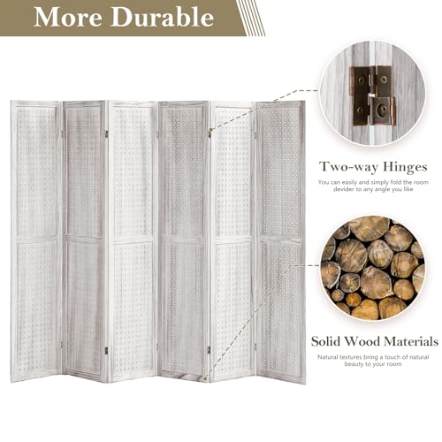Wooden Pegboard Room Divider with Folding Privacy Screen, 5.6Ft, Light Brown D937870