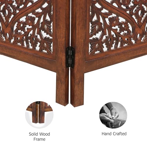 4 Panel Folding Wood Room Divider, Antique Brown, 72 x 80 P209
