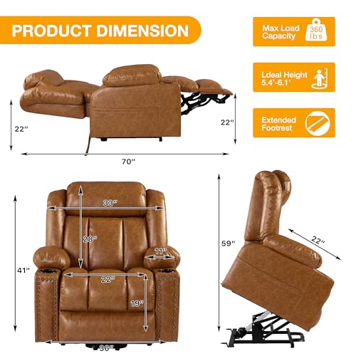 Large Power Lift Recliner Chair for Elderly with Heat and Massage, USB Port, Dark Brown O650