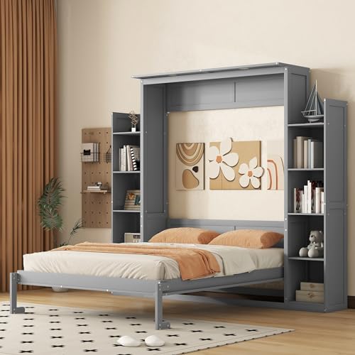 Queen Size Murphy Bed with Cabinet and LED Lights M1232